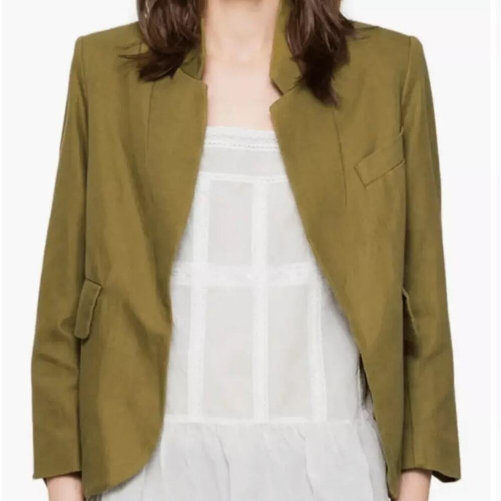 Zadig & Voltaire Verys Officer Blazer Olive Size 38 US 6 EUC Jacket Open Front